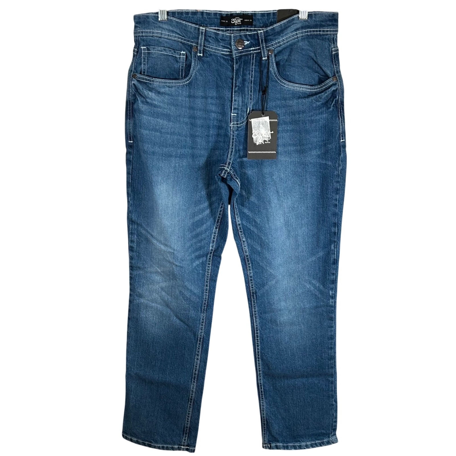 Eighty Eight Brand Mens Relaxed Fit Jeans 32x30 Medium Wash Embroidered Denim
